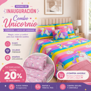 Combo Unicornio – Edredón + Juego de Sábanas